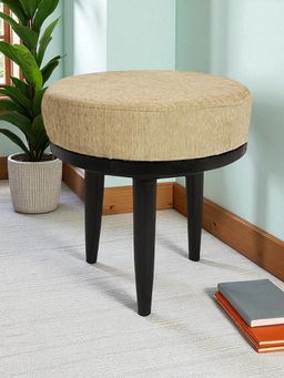 Ikiriya - Lisbon Sheesham Wood Accent Stool Beige Mossy Fabric Extra Dark Mahogany Finish (1 Year Warranty)