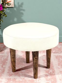 Ikiriya - Nayla Sheesham Wood Contemporary Stool Jute White Teak Finish (1 Year Warranty)