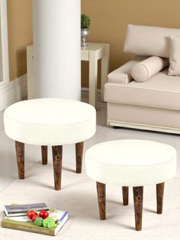 Ikiriya - Nayla Sheesham Wood Contemporary Pack Of 2 Stools Jute White Teak Finish (1 Year Warranty)