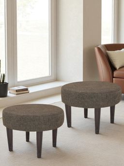 Ikiriya - Nayla Sheesham Wood Pack Of 2 Stools Jute Brown Extra Dark Mahogany Finish (1 Year Warranty)