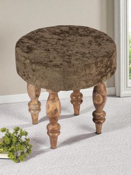 Ikiriya - Roswell Sheesham Wood Contemporary Stool Green Sparkle Velvet Teak Finish (1 Year Warranty)