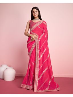 VAIRAGEE - Balaji Pink Soft Organza Embroidery Saree with Unstitched Blouse