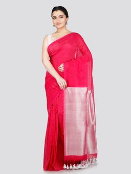 PinkLoom - Women's Pink Cotton Saree Without Blouse Piece with Unstitched Blouse