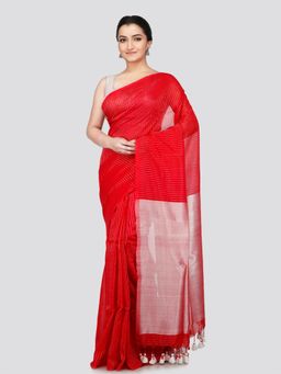 PinkLoom - Women's Red Cotton Saree Without Blouse Piece with Unstitched Blouse