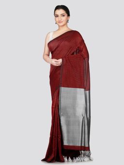 PinkLoom - Women's Maroon Cotton Saree Without Blouse Piece with Unstitched Blouse