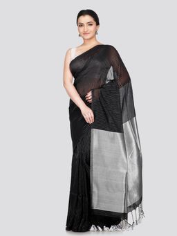 PinkLoom - Women's Black Cotton Saree Without Blouse Piece with Unstitched Blouse