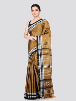 PinkLoom - Women's Gold Cotton Silk Saree with Unstitched Blouse