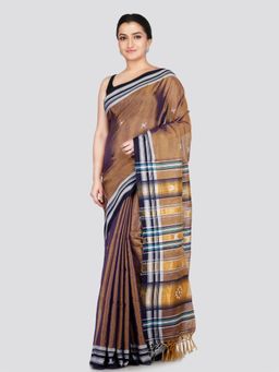 PinkLoom - Women's Brown Cotton Silk Saree with Unstitched Blouse