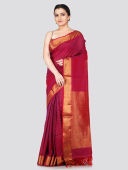 PinkLoom - Women's Maroon Cotton Silk Saree with Unstitched Blouse