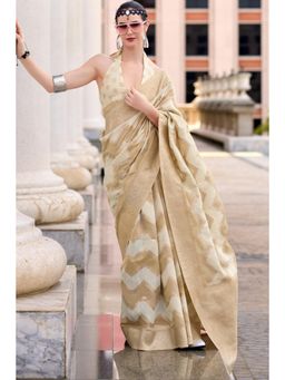 Mysilklove - Rodeo Dust Cream Woven Linen Cotton Saree Without Blouse