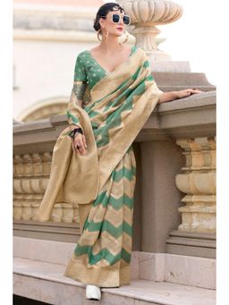 Mysilklove - Cactus Green Woven Linen Cotton Saree Without Blouse