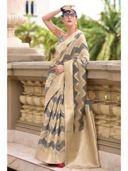 Mysilklove - Squirrel Grey Woven Linen Cotton Saree Without Blouse