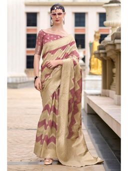 Mysilklove - Coral Tree Mauve Woven Linen Cotton Saree Without Blouse