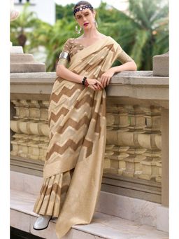 Mysilklove - Mongoose Brown Woven Linen Cotton Saree Without Blouse