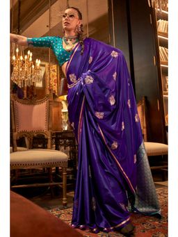 Mysilklove - Tolopea Purple Banarasi Satin Saree Without Blouse
