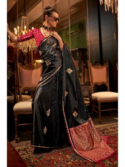 Mysilklove - Rangoon Black Banarasi Satin Saree Without Blouse