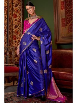 Mysilklove - Royal Blue Banarasi Satin Saree Without Blouse