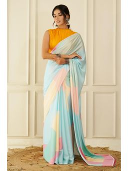 SAREE.COM - Light Blue Crepe Silk Georgette Saree with Unstitched Blouse