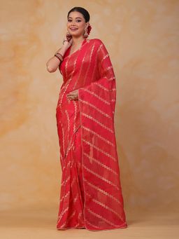 SAREE.COM - Pink Organza Tissue Saree with Weaving with Unstitched Blouse