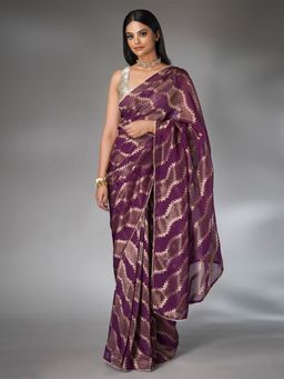 SAREE.COM - Purple Tissue Weaving Saree with Unstitched Blouse