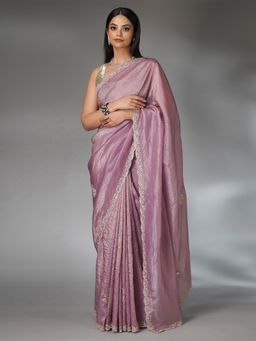 SAREE.COM - Lilac Tussar Crush Handworked Saree with Unstitched Blouse
