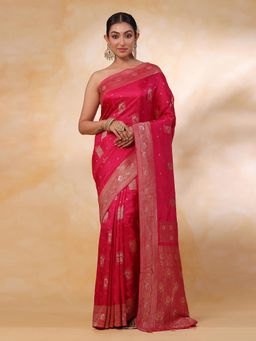 SAREE.COM - Pink Muga Silk Traditional Weaving Saree with Unstitched Blouse