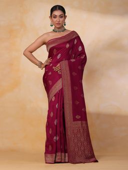SAREE.COM - Purple Silk Traditional Woven Butta Saree with Unstitched Blouse