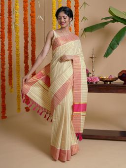 Teejh - Chaliyar Kerala Tissue Pink Saree with Unstitched Blouse