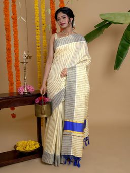 Teejh - Neyyar Kerala Tissue Royal Blue Saree with Unstitched Blouse