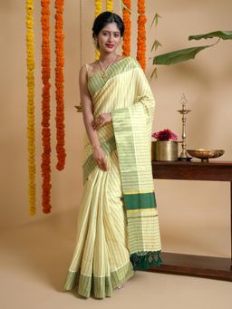 Teejh - Pamba Kerala Tissue Bottle Green Saree with Unstitched Blouse