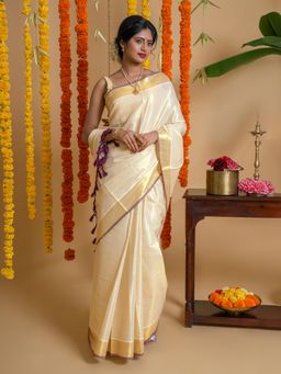 Teejh - Meenachil Kerala Tissue Purple Saree with Unstitched Blouse