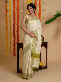 Teejh - Valapatnam Kerala Tissue Light Green Saree with Unstitched Blouse