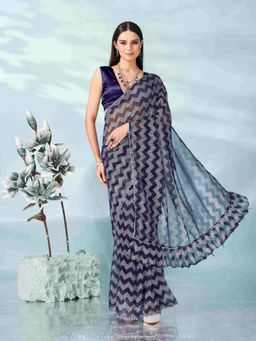Tikhi Imli - Ready To Wear Blue Colored Lycra Embellished Saree with Lace with Unstitched Blouse