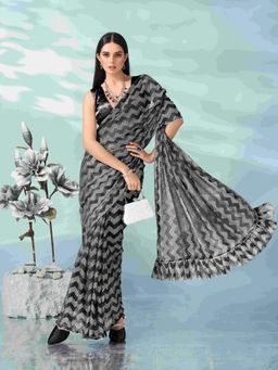 Tikhi Imli - Ready To Wear Black Colored Lycra Embellished Saree with Lace with Unstitched Blouse