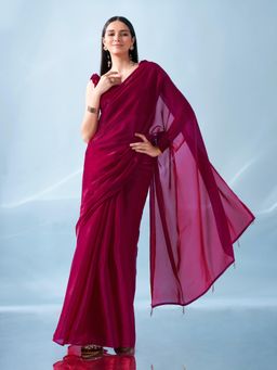 Tikhi Imli - Pink Shimmer Organza Saree with Cuffs On Pallu & Stretchable Unstitched Blouse