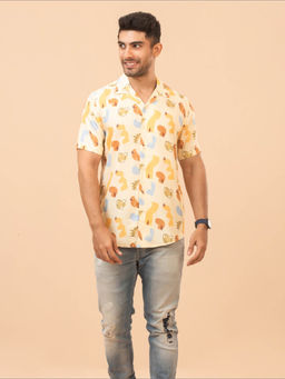 The Bleu Label - Mens Casual Printed Cotton Half Sleeves Collar Neck Shirt