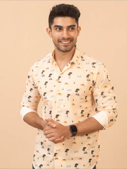 The Bleu Label - Mens Casual Printed Cotton Full Sleeves Collar Neck Shirt