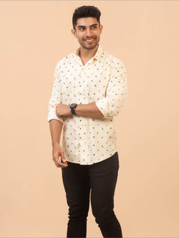 The Bleu Label - Mens Casual Printed Cotton Full Sleeves Collar Neck Shirt