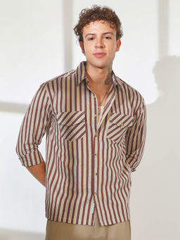 Campus Sutra - Mens Chocolate Multi-Color Candy Striped Oversized Shirt