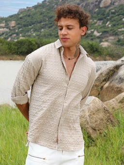 Campus Sutra - Mens Saltbox Beige Dimensional-Textured Shirt