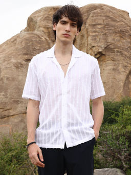 Campus Sutra - Mens Chalk White Texture-Lined Shirt