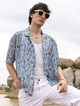Campus Sutra - Mens Multi-Color Ombre-Striped Oversized Shirt