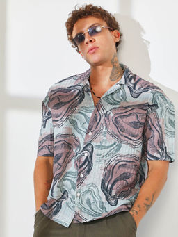 Campus Sutra - Mens Multi-Color Oceanic Oversized Shirt