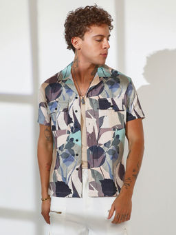 Campus Sutra - Mens Multicolour Artistic Bloom Oversized Shirt