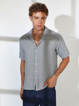 Campus Sutra - Mens Moon Grey Waffle-Knit Oversized Shirt