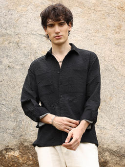 Campus Sutra - Mens Onyx Black Foliage-Tactile Shacket