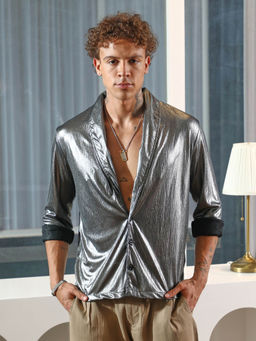 Campus Sutra - Mens Antique Silver Shawl Collar Shirt