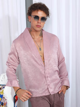 Campus Sutra - Mens Flamingo Pink Shawl Collar Shirt