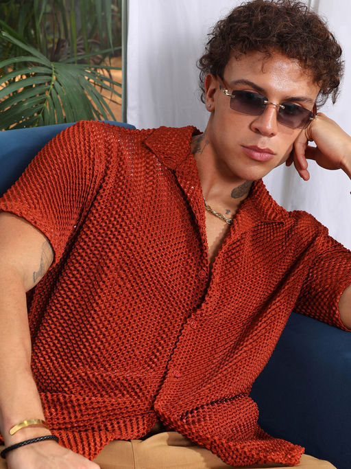 men's terracotta dress shirt The Terracotta Dusk 100% cotton gauze shirt is inspired by the timeless beauty of terracotta used in the Indus Civilization pottery, sculptures and architecture. The rich rust color and gauze texture is