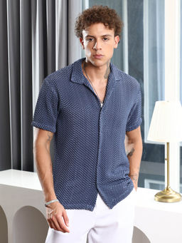 Campus Sutra - Mens Lapis Blue Puffy-Textured Shirt